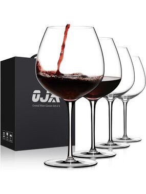 Elegant Hand Blown Crystal Wine Glasses Set of 4 - 23.5 oz Red Wine Tumblers